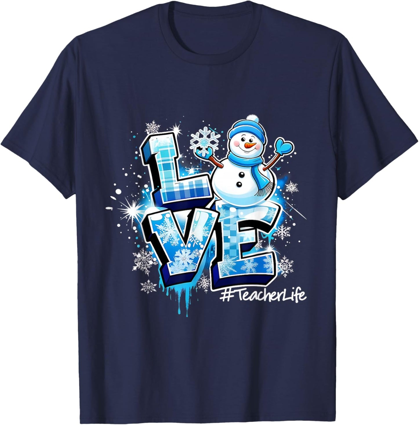 Love Snowman Teacher Life Winter Christmas T-Shirt - T-Shirt | Navy