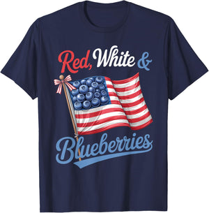 Red White & Blueberries Coquette Flag Bow T-Shirt - T-Shirt | Navy