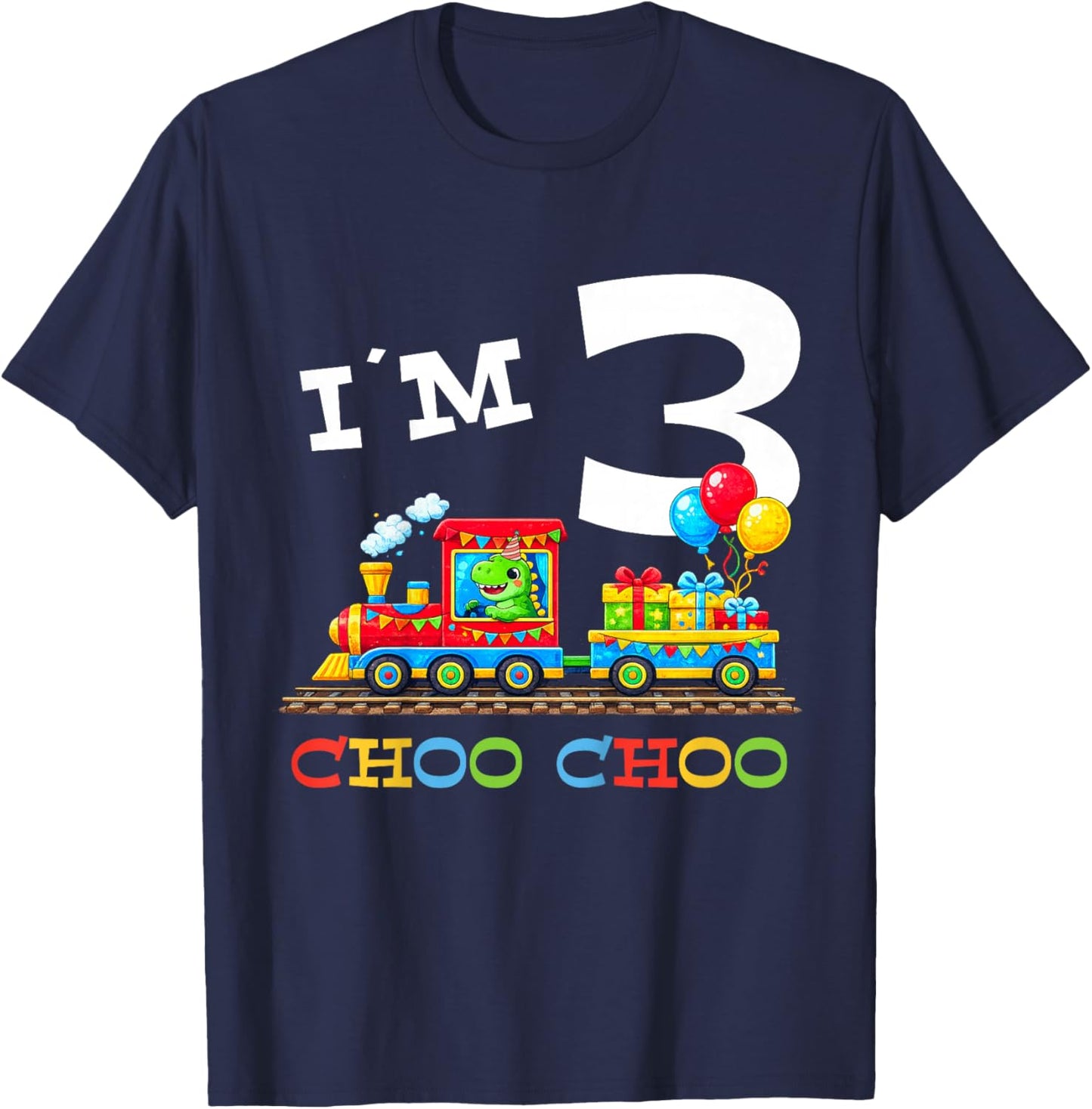 Train Birthday 3 Year Old T-Shirt - T-Shirt | Navy