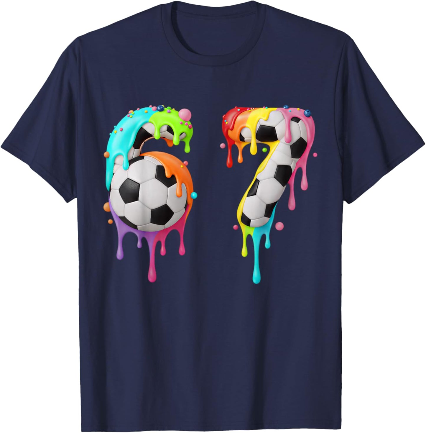 Kids Fun Meme 67 Number Six 6 Seven 7 Ice Cream Drips Soccer T-Shirt - T-Shirt | Navy