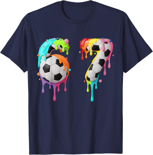 Kids Fun Meme 67 Number Six 6 Seven 7 Ice Cream Drips Soccer T-Shirt - T-Shirt | Navy