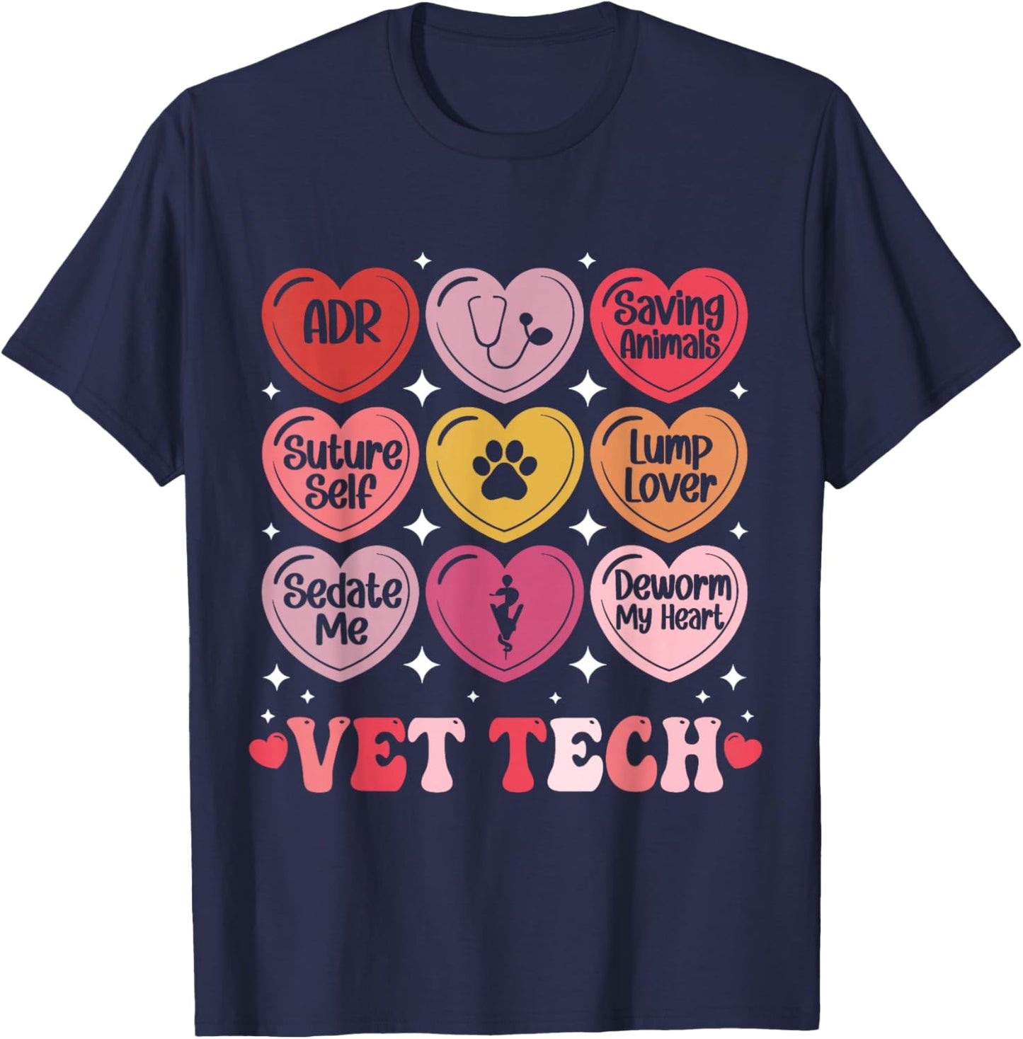 Vet Tech Valentine's Day Veterinary Medicine Hearts Candy T-Shirt - T-Shirt | Navy
