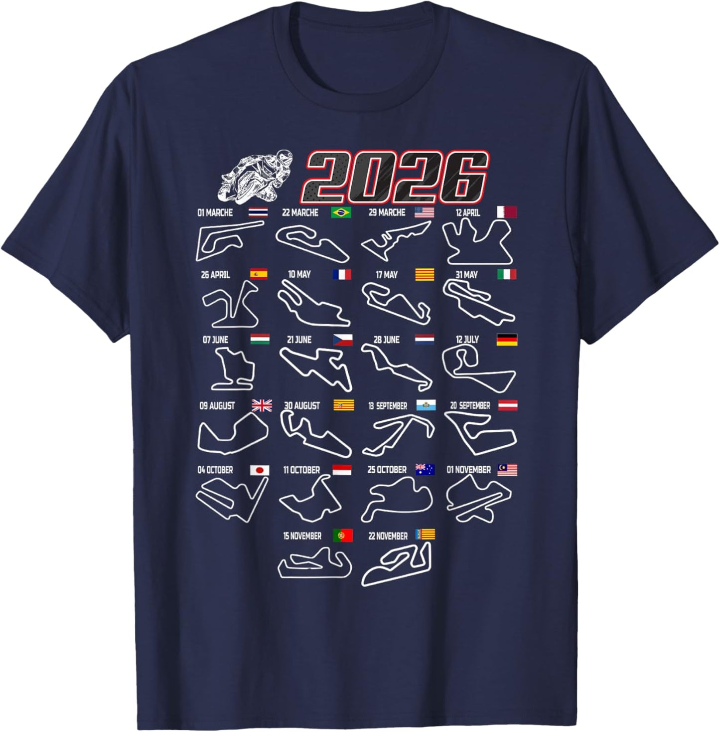 Sport Motorcycle Sportbike Moto 2026 Gp Racing T-Shirt - T-Shirt | Navy