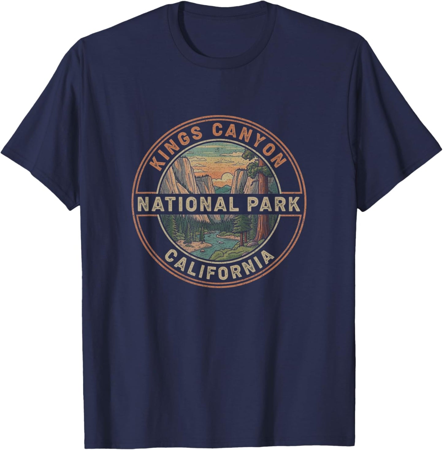 Retro Kings Canyon National Park California Drawing Design T-Shirt - T-Shirt | Navy