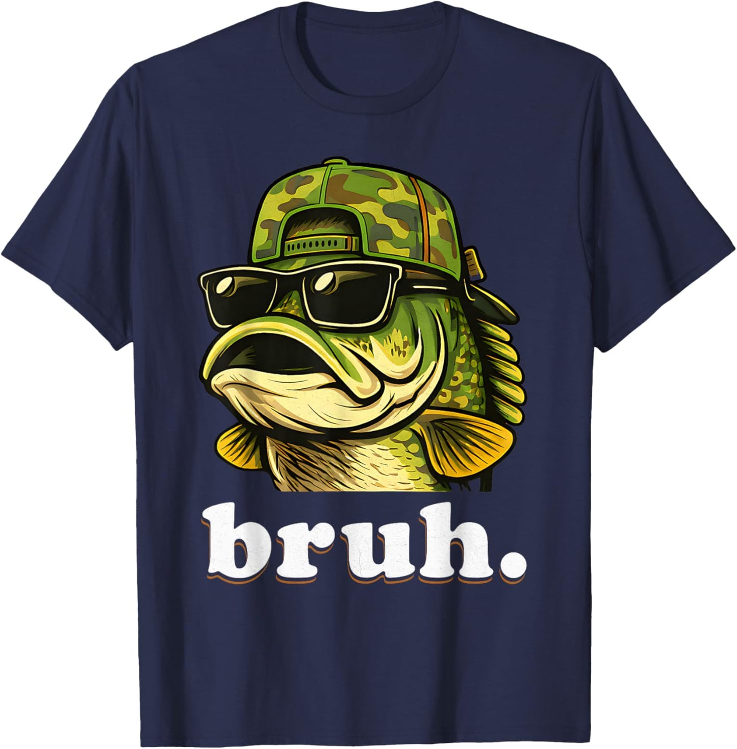 Bruh Fishing Camo Bass Fish Funny Boys Kids Camouflage T-Shirt - T-Shirt | Navy