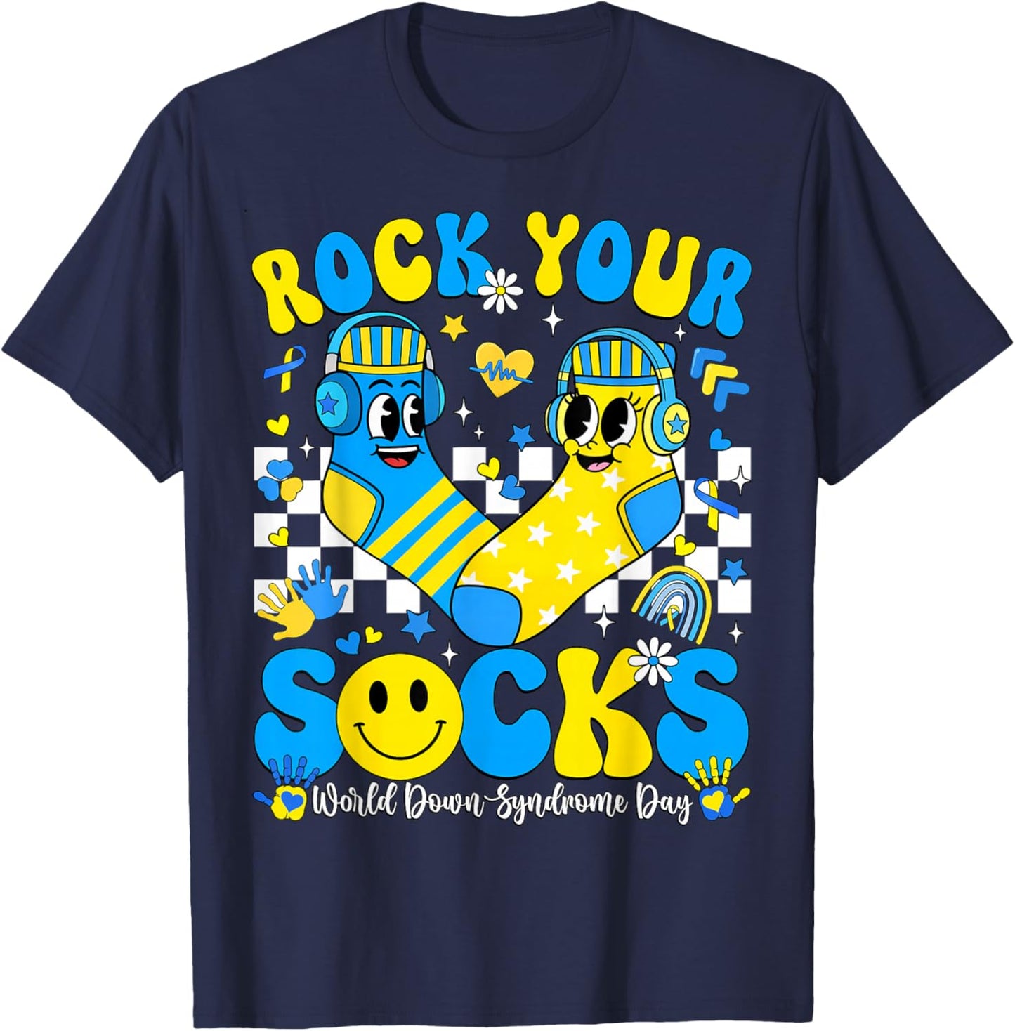 Rock Your Socks World Down Syndrome Day Awareness Support T-Shirt - T-Shirt | Navy