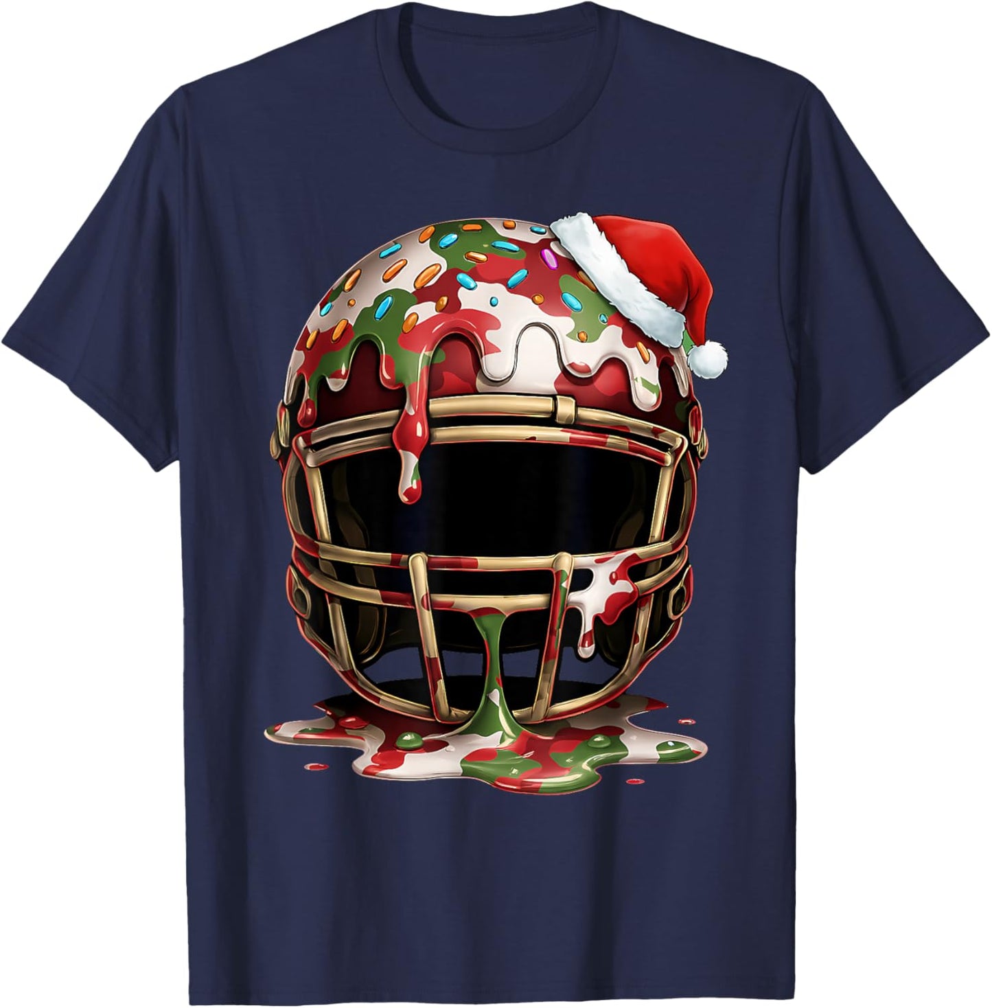 Christmas Football Drip Boys Ice Cream Drip Camo Santa Xmas T-Shirt - T-Shirt | Navy