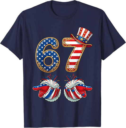 American 4th of July 67 USA Flag Women Boys Kids Girl Men T-Shirt - T-Shirt | Navy