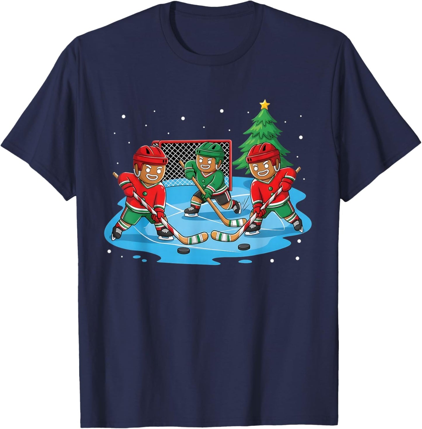 Christmas Gingerbread Ice Hockey Player Matching Family T-Shirt - T-Shirt | Navy