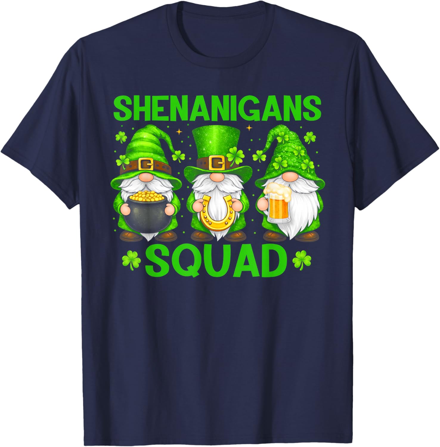 Shenanigans Squad Funny St Patrick's Day Gnome Shamrock T-Shirt - T-Shirt | Navy