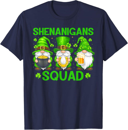Shenanigans Squad Funny St Patrick's Day Gnome Shamrock T-Shirt - T-Shirt | Navy