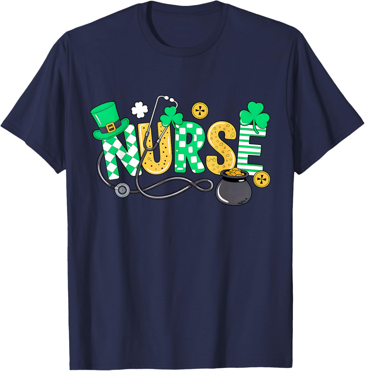 St Patrick's Day Irish Nurse Shamrock Irish Saint Paddys Day T-Shirt - T-Shirt | Navy