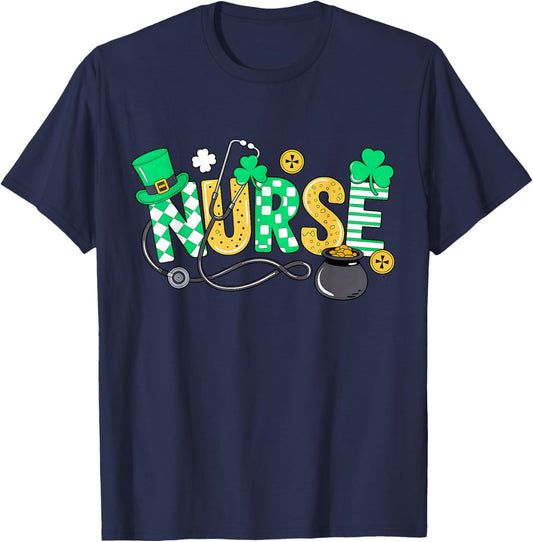 St Patrick's Day Irish Nurse Shamrock Irish Saint Paddys Day T-Shirt - T-Shirt | Navy