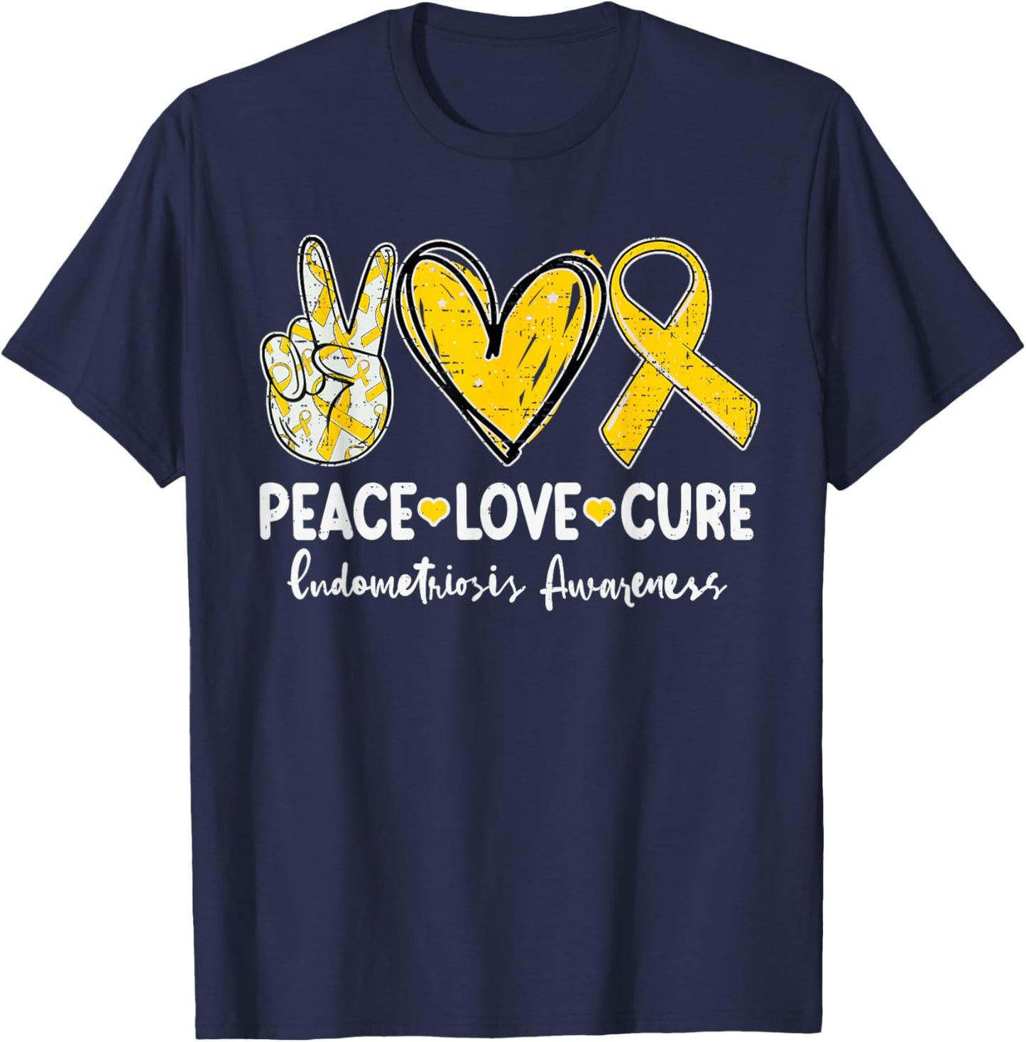 Peace Love Cure Endometriosis Awareness Endo Support T-Shirt - T-Shirt | Navy