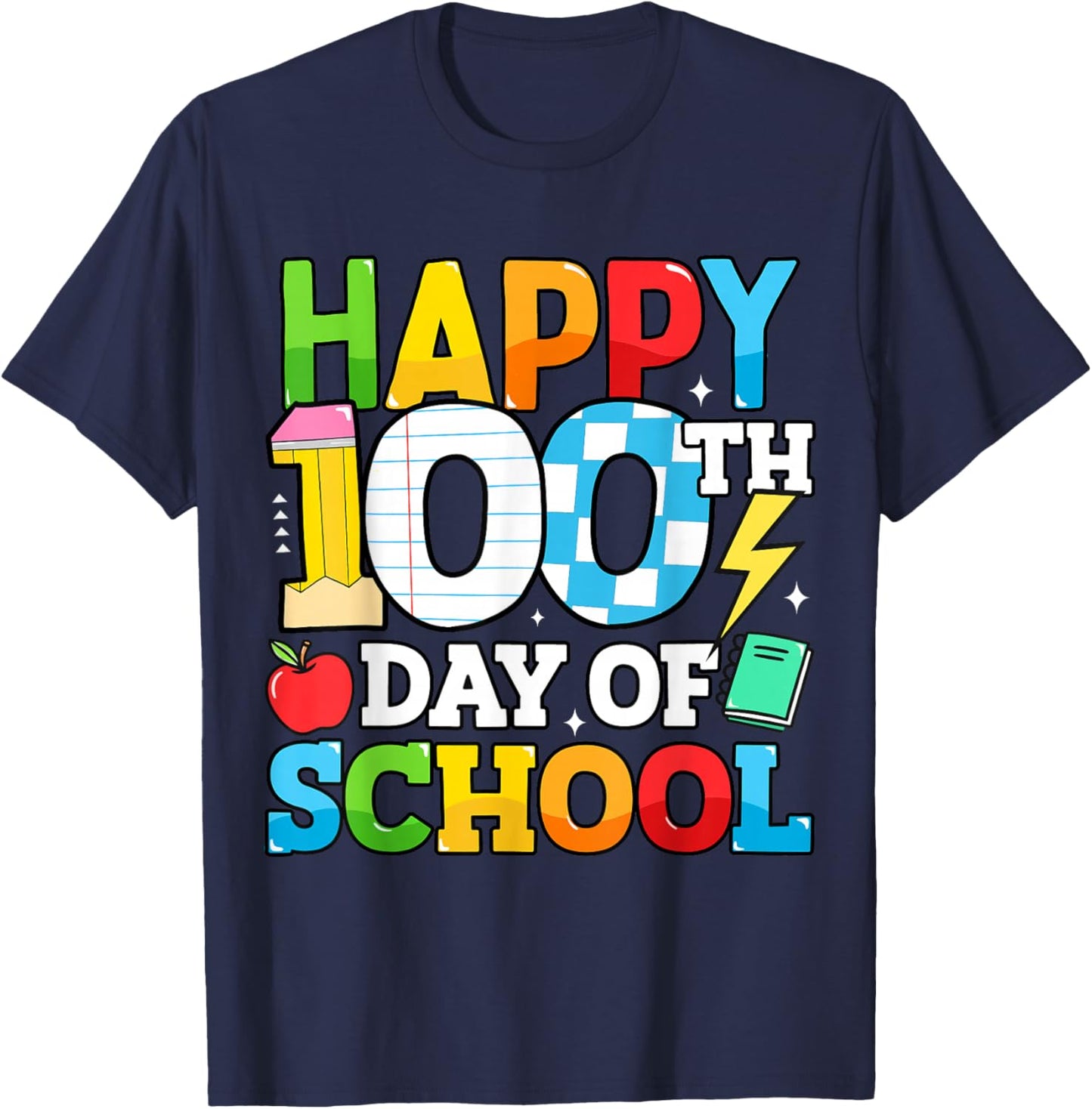Happy 100 Days of School Teacher 100th Day of School Kids T-Shirt - T-Shirt | Navy