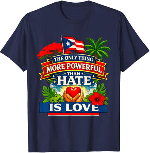 The Only Thing More Powerful Than Hate is Love Flag Retro T-Shirt - T-Shirt | Navy