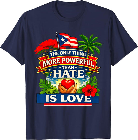 The Only Thing More Powerful Than Hate is Love Flag Retro T-Shirt - T-Shirt | Navy