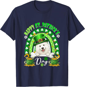 Happy St. Patrick's Day Samoyed Rainbow Shamrocks Owner T-Shirt - T-Shirt | Navy