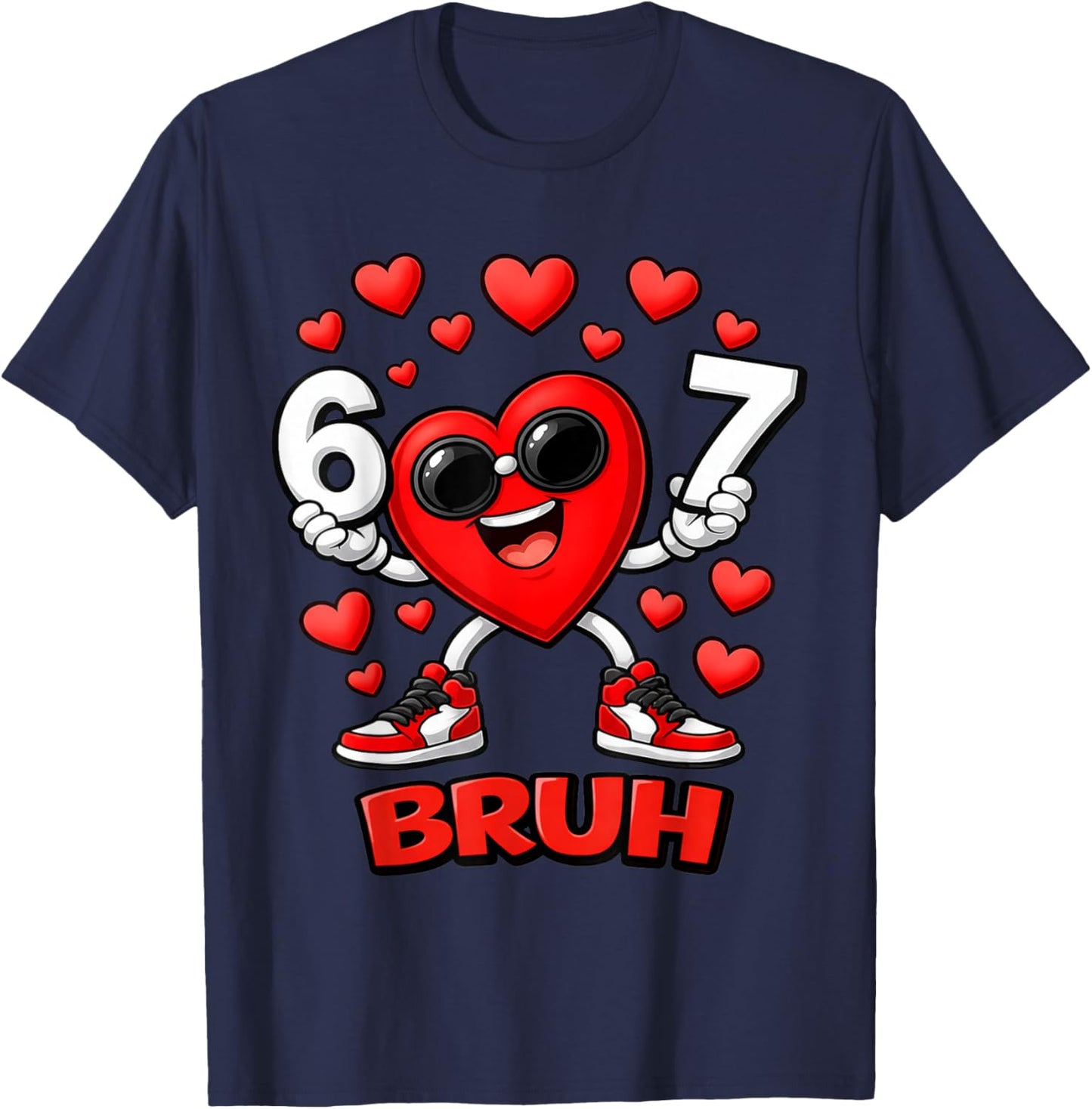 67 Bruh Six Seven Funny Dabbing Heart Valentine Boys Kids T-Shirt - T-Shirt | Navy