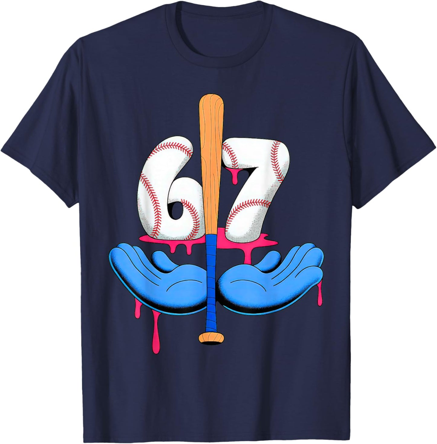 Baseball 67 Six Seven Gen Alpha Meme Drip T-Shirt - T-Shirt | Navy