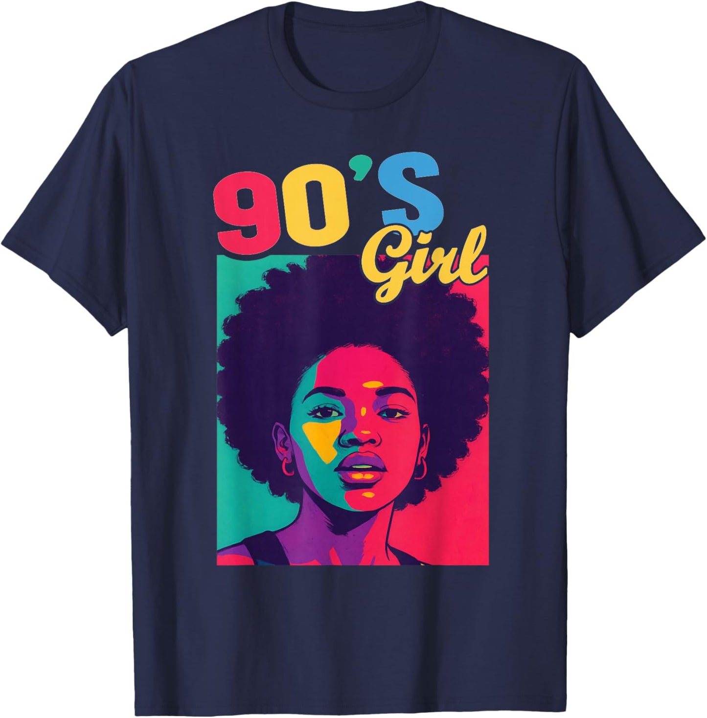 90's Girl Retro Afro Style T-Shirt - T-Shirt | Navy