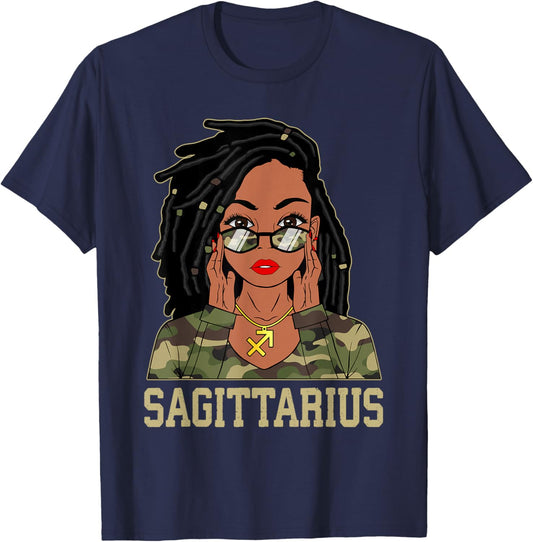 Sagittarius Loc'd Hair Sassy Black Woman Camo Melanin Girl T-Shirt - T-Shirt | Navy