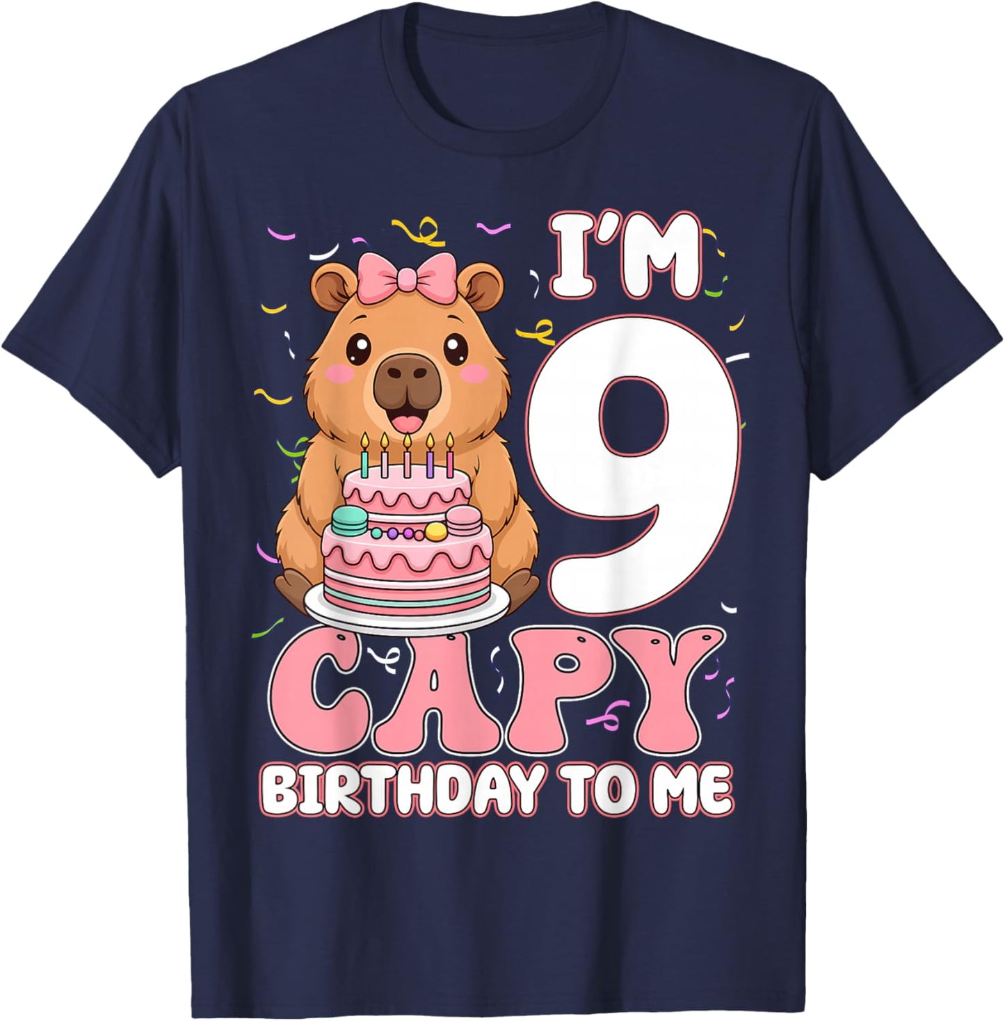9 Years Old Capy Birthday to Me 9th Birthday Capybara Girl T-Shirt - T-Shirt | Navy