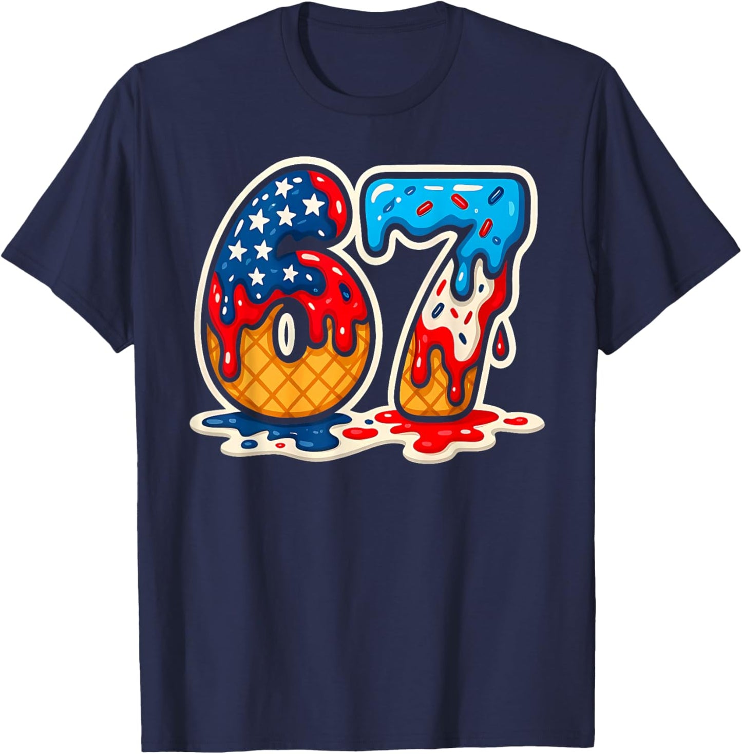 67 Ice Cream Drip Meme Funny Six Seven Gen Alpha Slang T-Shirt - T-Shirt | Navy