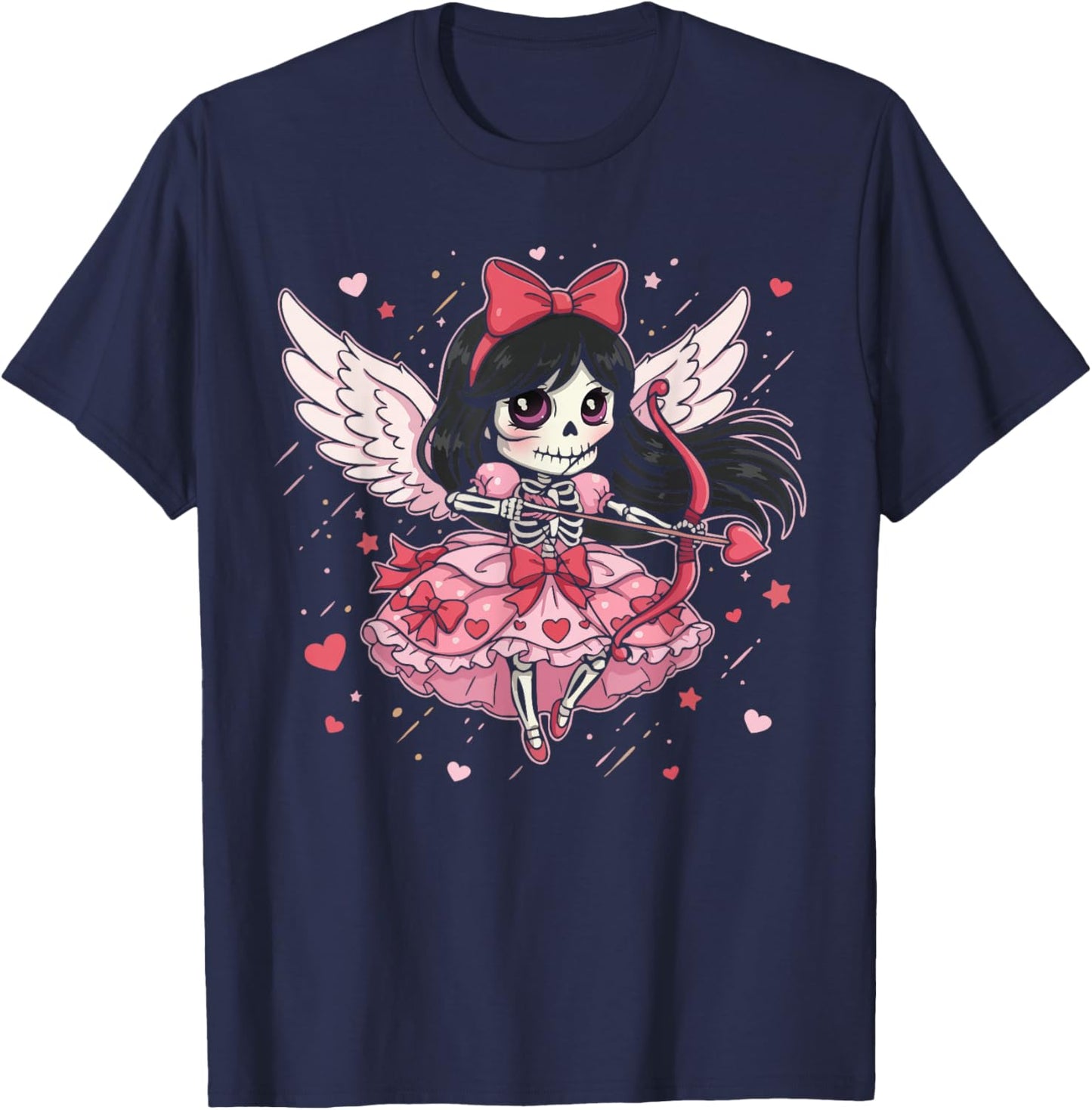 Skeleton Cupid Dark Valentine Romantic Kawaii Funny Gothic T-Shirt - T-Shirt | Navy