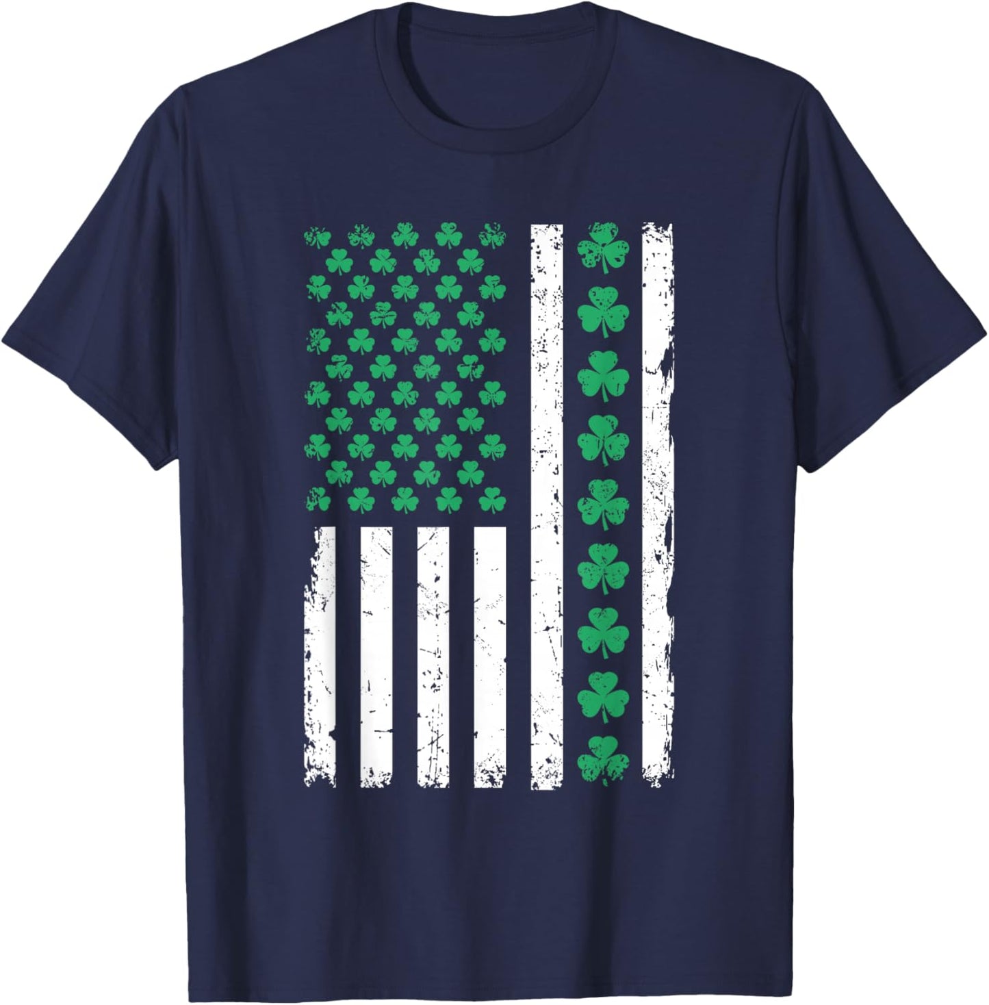 US American Flag with Shamrocks for Pattys St Patricks Day T-Shirt - T-Shirt | Navy