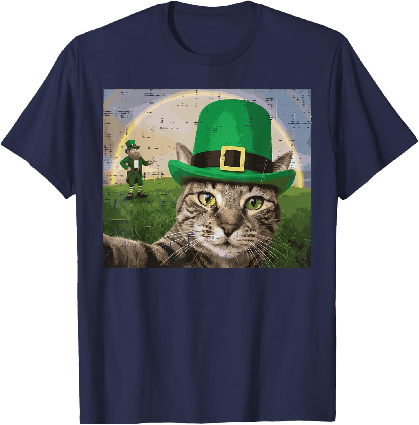 St Patricks Day Cat Selfie Leprechaun Saint Pattys Men Women T-Shirt - T-Shirt | Navy