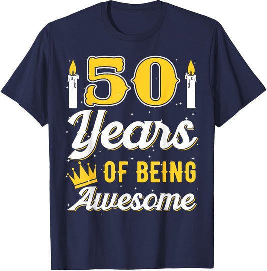 Candle 50 Birthday Party Wishes Candlelight Cake Decoration T-Shirt - T-Shirt | Navy