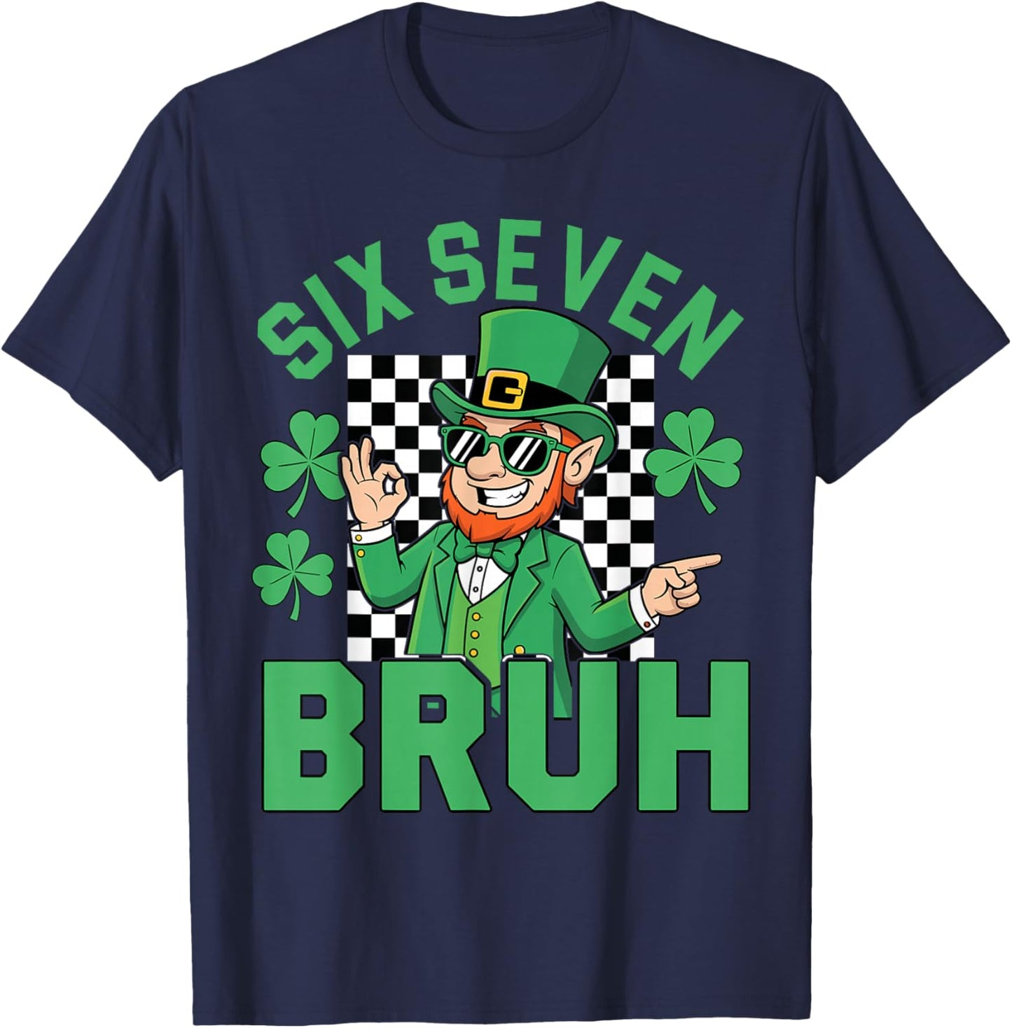Six Seven Bruh St Patrick's Day Leprechaun Meme Boys T-Shirt - T-Shirt | Navy