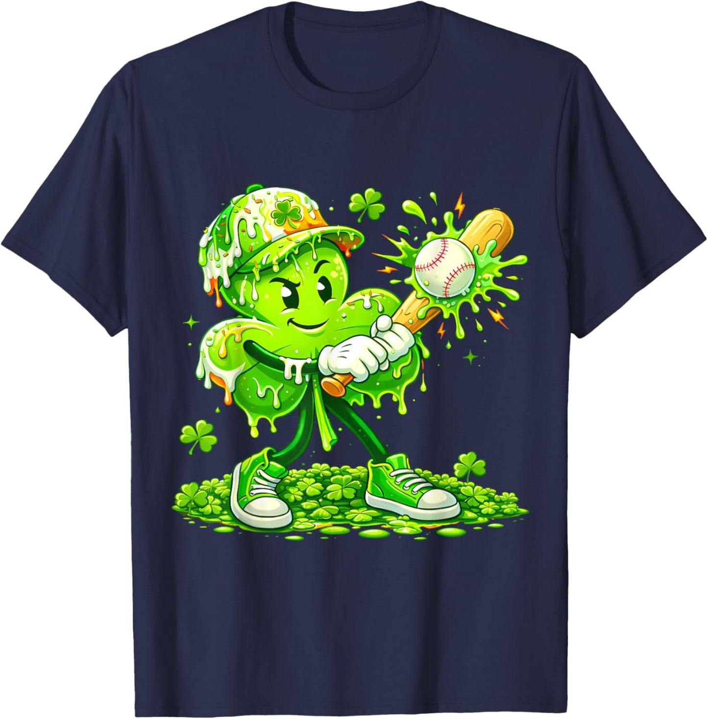 Kids St Patricks Day Baseball Drip Ice Cream Shamrock Boys T-Shirt - T-Shirt | Navy