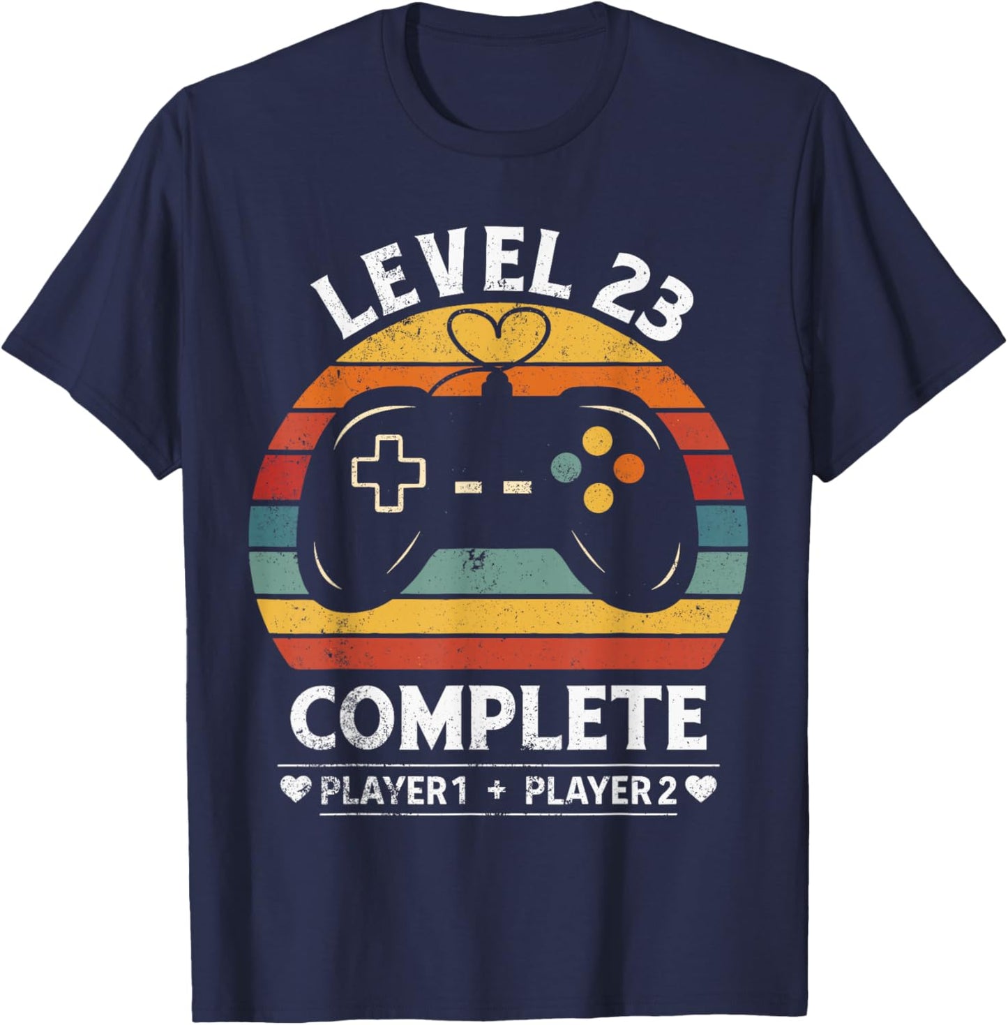 Level 23 Complete 23rd Wedding Anniversary Gamer Vintage T-Shirt - T-Shirt | Navy