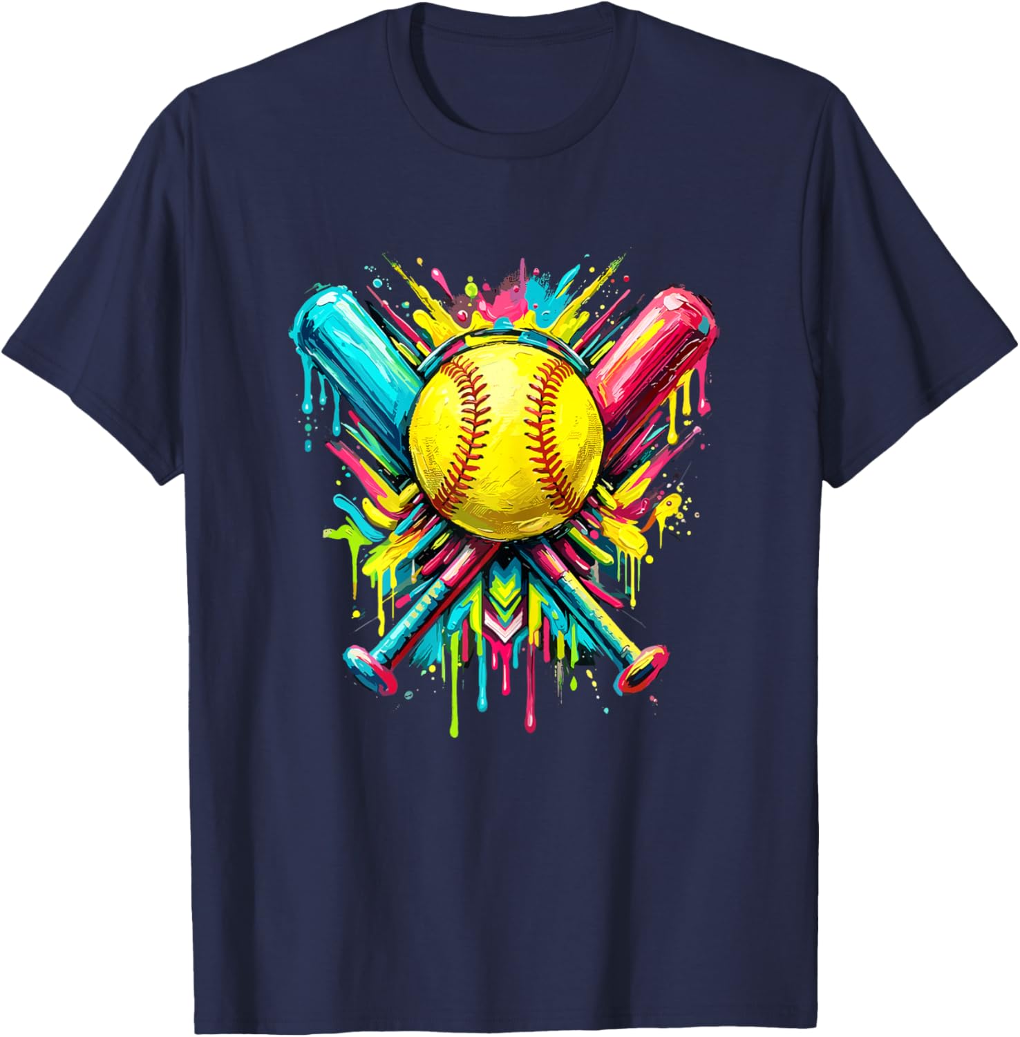 Softball Girl Colorful Drip T-Shirt - T-Shirt | Navy
