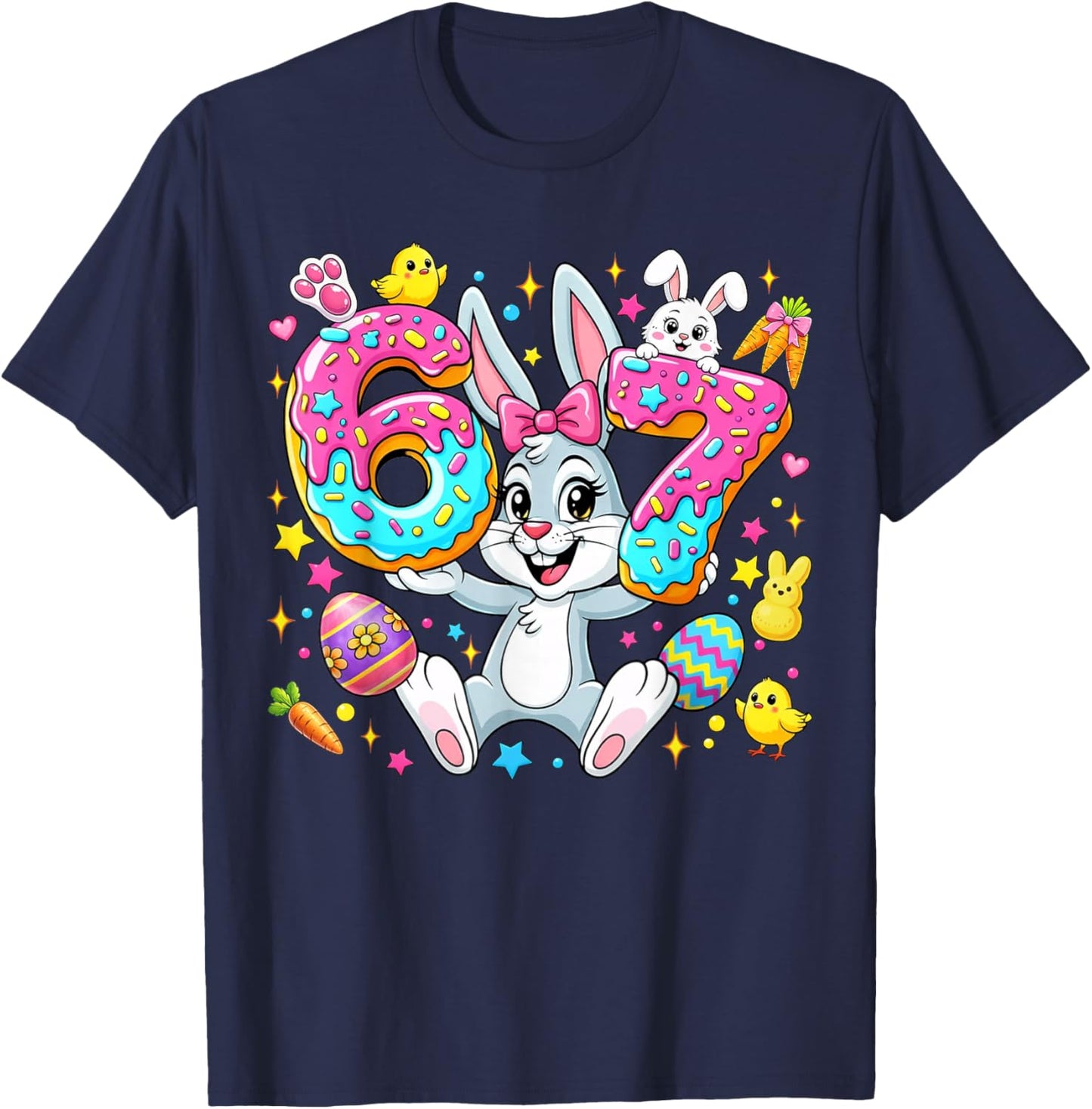 67 Six Seven Meme 6 7 Cute Rabbit Bunny Easter Day Girl Kids T-Shirt - T-Shirt | Navy