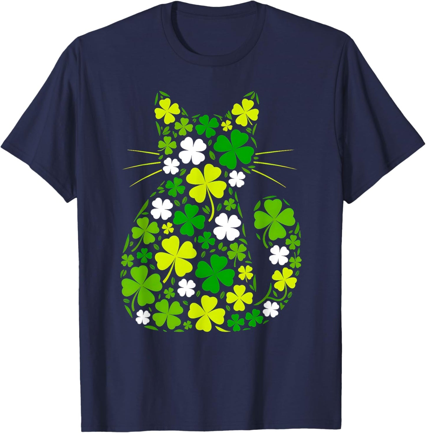 Cute Cat St Patricks Day Irish Lucky Shamrock Girls Women T-Shirt - T-Shirt | Navy