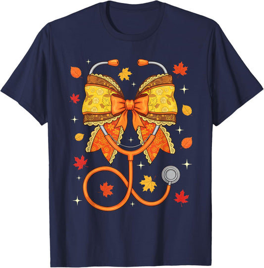Nurse Life Stethoscope Fall Thanksgiving Scrub Top RN ICU ER T-Shirt - T-Shirt | Navy