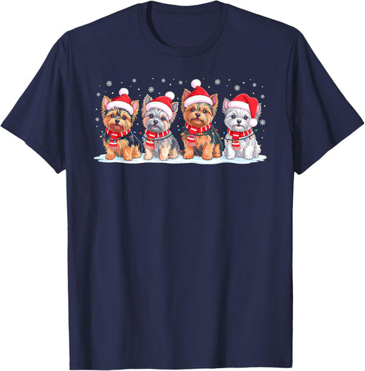 Shih Tzu Dog Christmas Pajamas Santa Hat Xmas Lights T-Shirt - T-Shirt | Navy