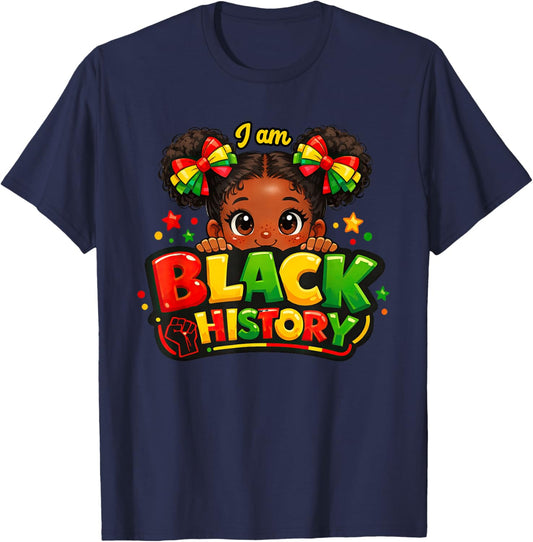 I-Am Black History Month Melanin African Pride Afro Girl Kid T-Shirt - T-Shirt | Navy