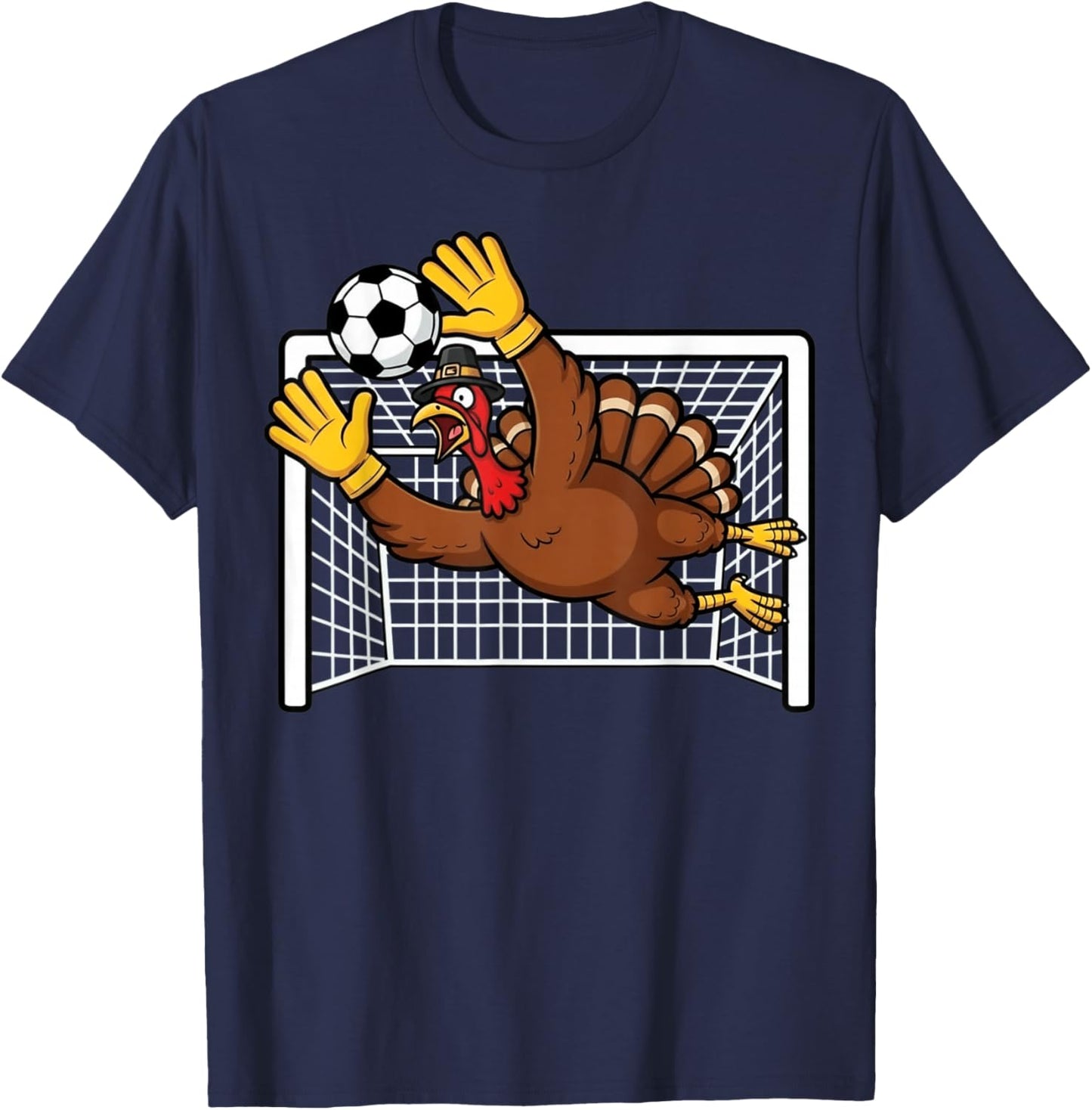 Funny Turkey Soccer Pilgrim Boys Thanksgiving T-Shirt - T-Shirt | Navy
