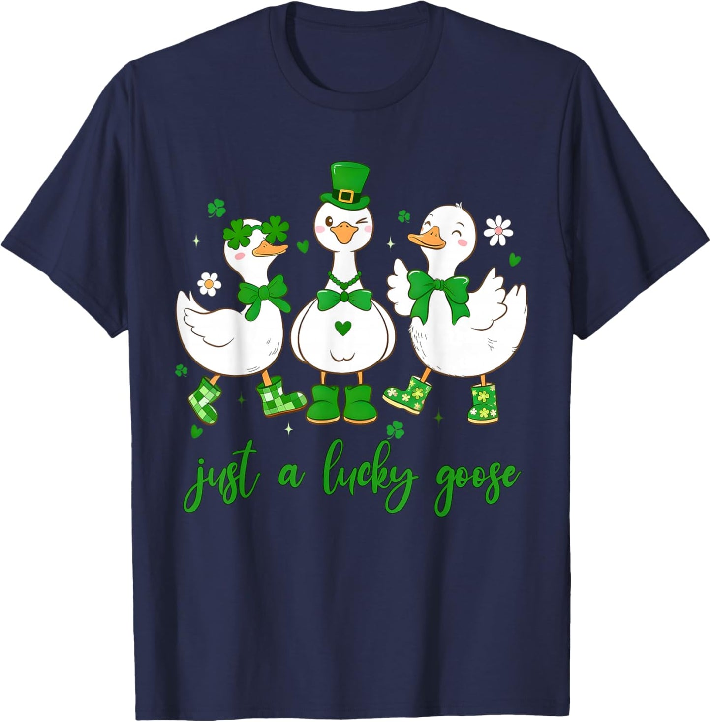 St Patricks Day Just A Lucky Goose Cute Women Kids T-Shirt - T-Shirt | Navy