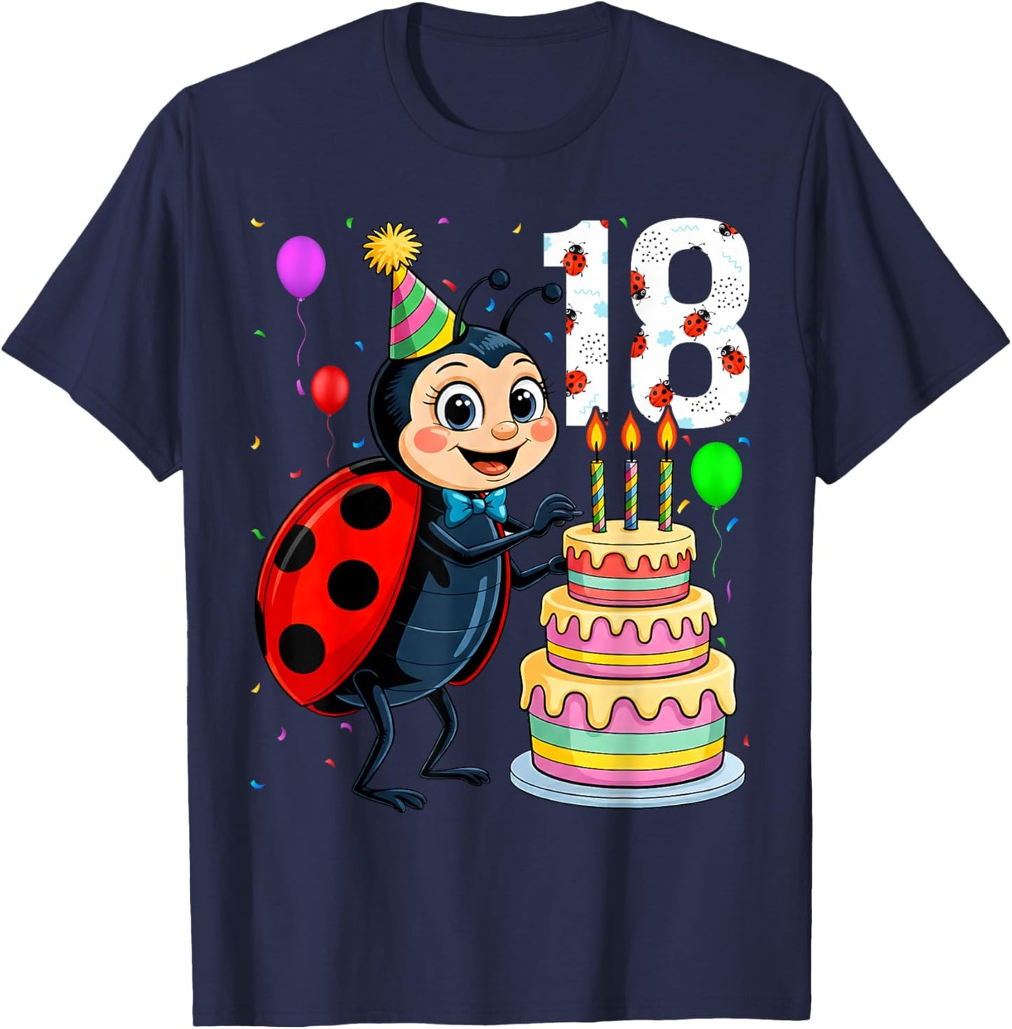 18 Year Old Funny Ladybug 2008 18th Birthday Girl Family T-Shirt - T-Shirt | Navy