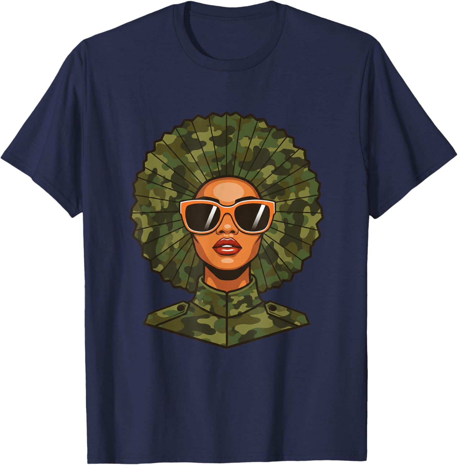 Afro Camo Woman Sunglasses Military Style Hunting Fishing T-Shirt - T-Shirt | Navy