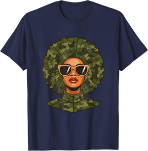 Afro Camo Woman Sunglasses Military Style Hunting Fishing T-Shirt - T-Shirt | Navy