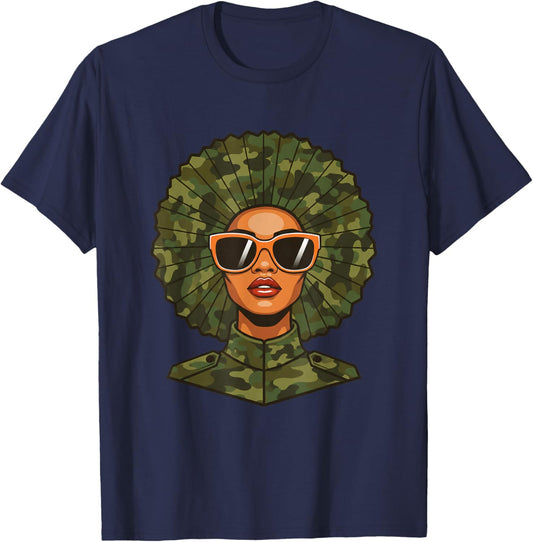 Afro Camo Woman Sunglasses Military Style Hunting Fishing T-Shirt - T-Shirt | Navy