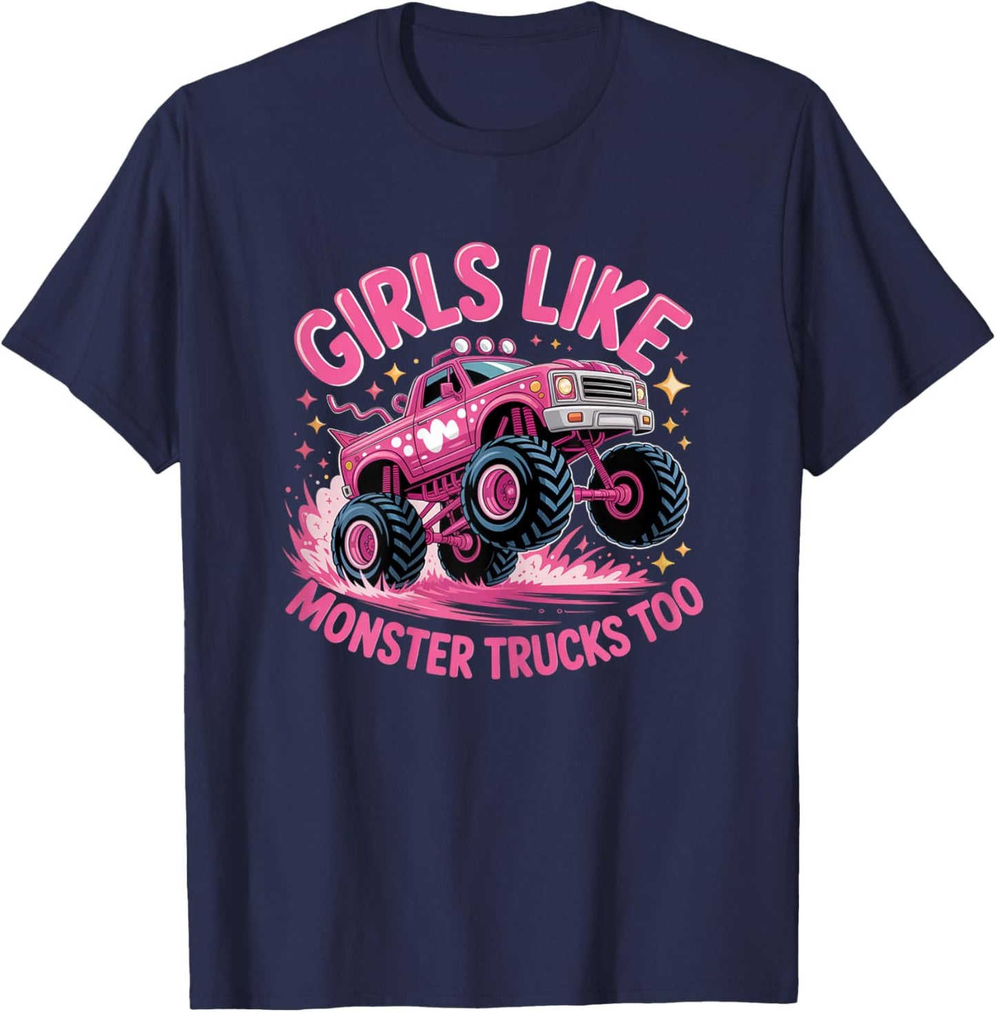 Girls Like Monster Trucks Too Retro Monster Truck Girls T-Shirt - T-Shirt | Navy