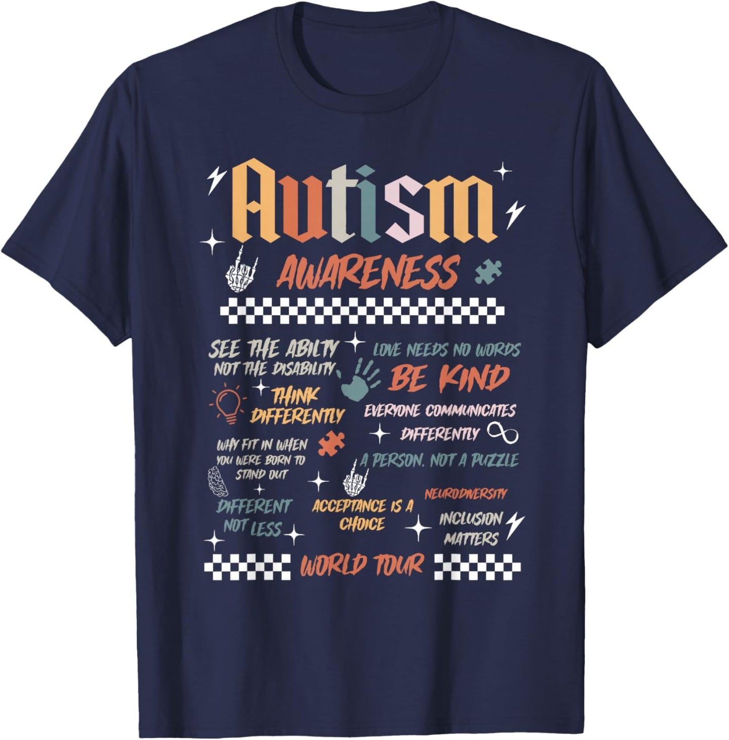 Autism Awareness World Tour Be Kind Acceptance is A Choice T-Shirt - T-Shirt | Navy