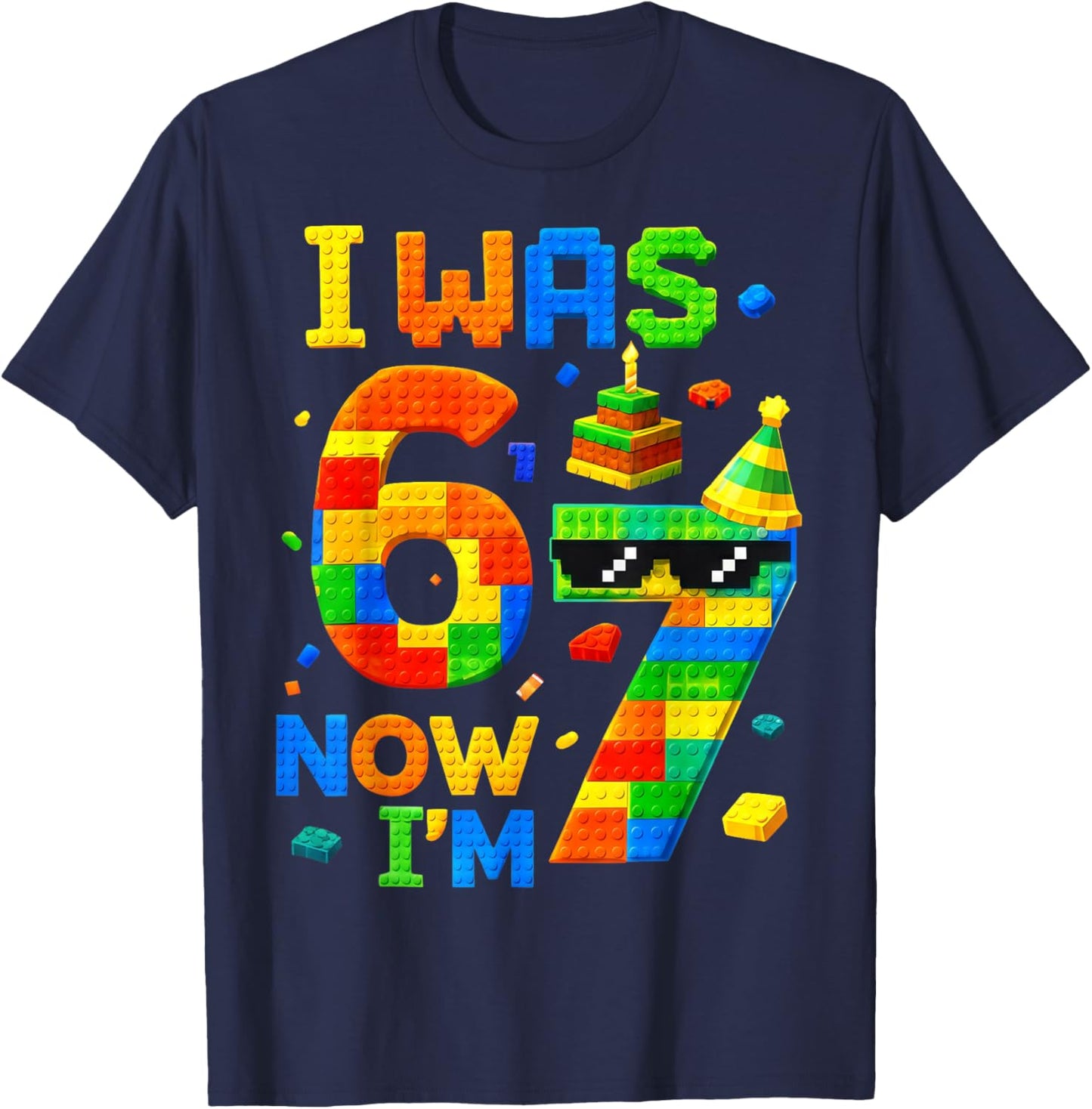 I was 6 Now I'm 7 Meme 67 Birthday Boy Gifts for Boys Kids T-Shirt - T-Shirt | Navy